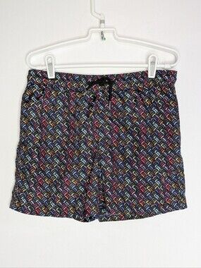 Jared Lang Colorful Rainbow Mustache Lined Swim Trunk S